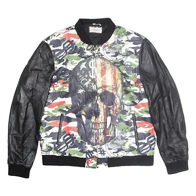 Buy LEVINSON Skull Print Real Soft Leather USA Jacket Black Camouflage Mens XL • 94.99£