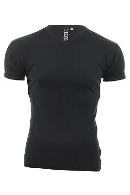 Buy Mens Black V Neck Slim Fit Ribbed Muscle SoulStar T-Shirt • 9.99£