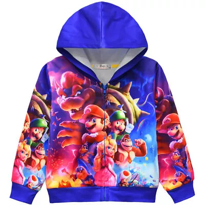 Buy Super Mario Kids Hooded Jacket Boy Zipper Sweatshirt Coat Hoodies Outwear Casual • 11.29£