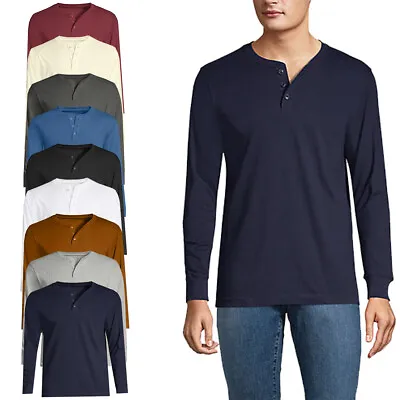 Buy Mens Long Sleeve T-shirt Grandad Hanley Buttons Neck Cuff Plain Casual Top M-3XL • 6.99£
