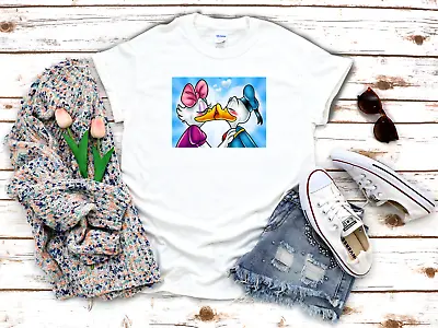 Buy Donald Duck And Daisy Duck T-shirts White Women's 3/4 Short Sleeve T-Shirt K725 • 9.92£