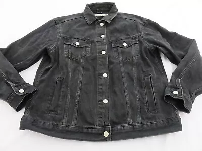 Buy Top Shop Moto Washed Vintage Black 100% Cotton Denim Jean Style Jacket Uk 12 -14 • 8.99£