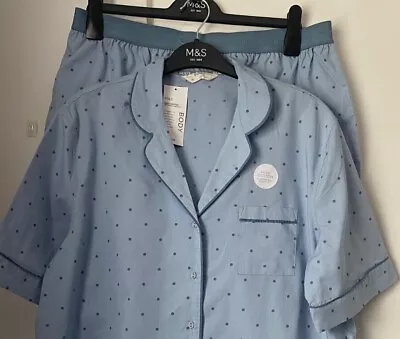 Buy Lovely Bnwt M&s Blue Spot Pure Cotton Cool Comfort  Shortie Pyjama Set • 15£