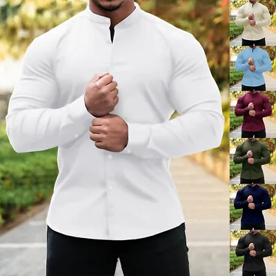 Buy Men's Long Sleeve Slim Fit Shirts Casual Button Down Muscle Fit Dress Shirts 44 • 12.99£