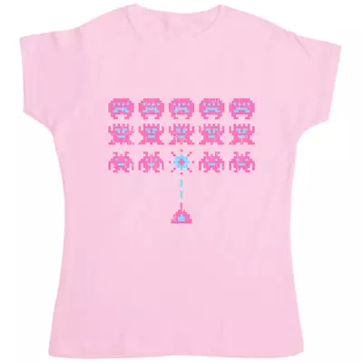 Buy Space Invaders Womens T-Shirt, Light Pink, Small, Navy, Extra Lage • 10£