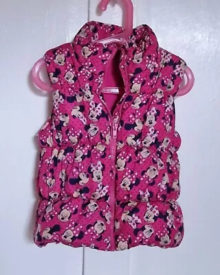 Buy Minnie Mouse Pink Gilet Vest Puffer Jacket Fleece Padded Body Warm Age 5-6 Years • 3.99£