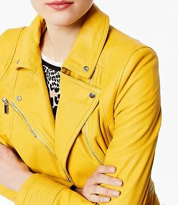 Buy Women Yellow Leather Jacket Genuine Lambskin Leather Biker Motorcycle Jacket SML • 120.76£