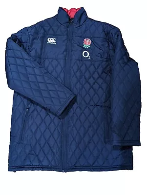 Buy Mens Canterbury England Rugby Coat Large Blue O2 Quilted Long Jacket Size XL • 29.99£