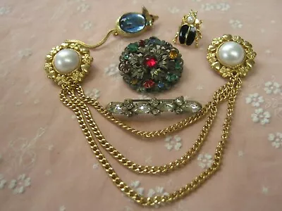 Buy LOT 5 VINTAGE & MODERN COSTUME JEWELLERY BROOCHES - Inc Mouse & Beetle • 7.97£