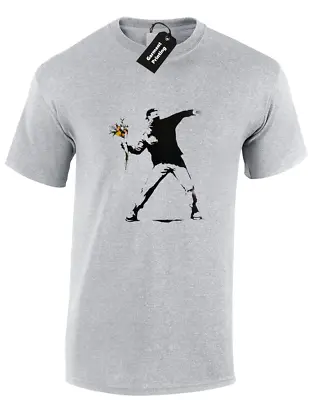 Buy Flower Thrower Banksy Mens T- Shirt Cool Graffiti Urban Art Design Top (colour) • 7.99£
