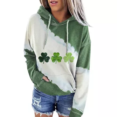 Buy St. Patrick's Day Women Hoodie Tops Irish Day Shamrock Print Hooded Sweatshirt • 22.39£