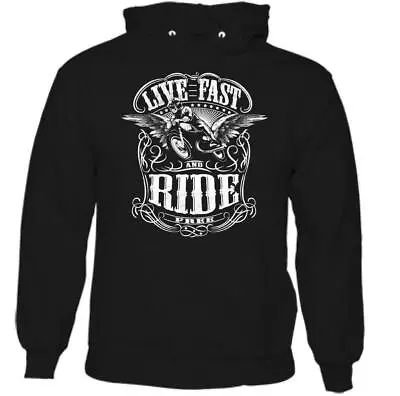 Buy Live Fast Ride Free Mens Funny Biker Hoodie Motorbike Motorcycle Bike • 24.49£