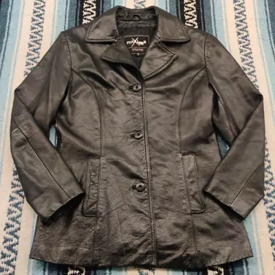 Buy Vintage Y2K Maxima Wilsons Genuine Black Leather Button Jacket Coat Size Medium • 37.88£