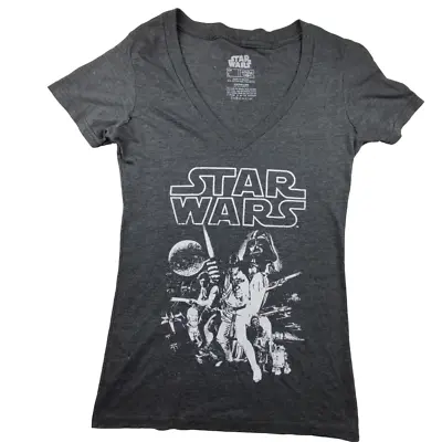 Buy Fifth Sun Star Wars Vintage Style Print T Shirt Size L Grey Womens V Neck • 14.24£
