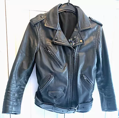 Buy H&M Genuine Leather Cropped Black Biker Jacket Fitted Petite 6/8 • 34.99£