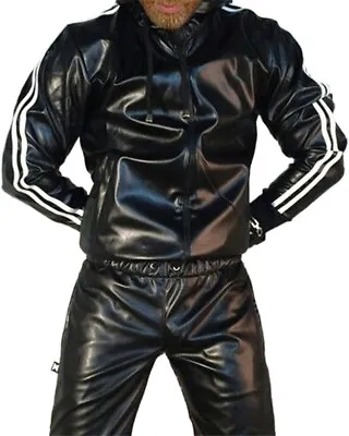 Buy Men's PU Leather Tracksuit Jogging Coat Jacket Trousers Pants Sports Hoodie Set • 48.59£