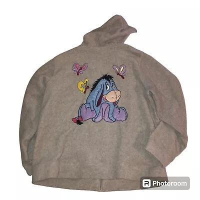 Buy Disney Winnie The Pooh Eeyore Hoodie Womens Large Gray Embroidered Zip Up Jacket • 24.79£