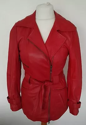Buy LAKELAND - REAL LEATHER Belted Jacket Coat RED Butter Soft Size 10 - STUNNING • 124.99£