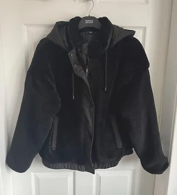 Buy Ladies Black F&F Teddy Borg Cozy Hooded Bomber Jacket - Size 22 • 30£