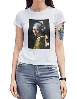 Buy Girl With A Pearl Earring Womens T-Shirt Parody Vermeer Art Music Joke Gift Top • 7.99£