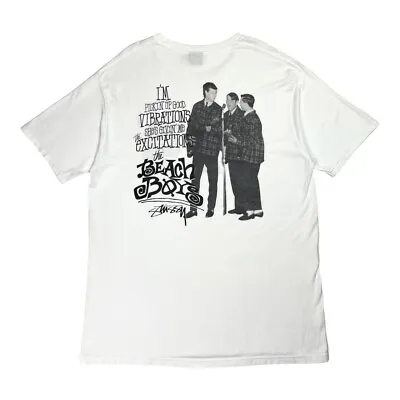 Buy Vintage Stussy Beach Boys Vibrations T-Shirt White Graphic Tee Size Large L • 85£