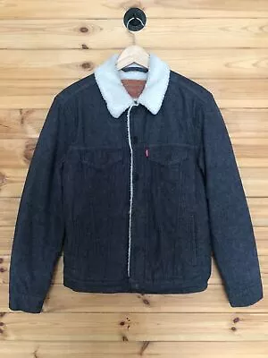 Buy Levi's Denim Jacket Size S Dark Grey Sherpa Fleece Lined Men's • 44.99£