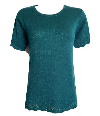 Buy EWM Womens UK 10 S Jumper Sweater Christmas Party Pullover Teal Glitzy Xmas Top • 20£
