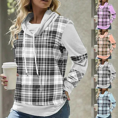 Buy Women Plaid Check Hooded Shirt Sweatshirt Hoodies Pullover Tops Blouse Plus Size • 13.19£
