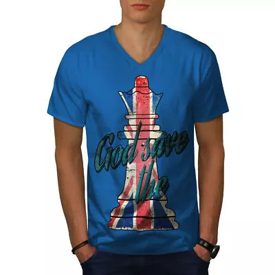 Buy Wellcoda God Save The Queen Mens V-Neck T-shirt, Brit Graphic Design Tee • 15.99£