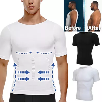 Buy Men Slimming Body Shaper Posture Corrector Vest Gynecomastia Compression T-Shirt • 8.99£