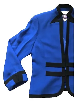 Buy Vintage Womens Contrast Trim Tailored Blazer Jacket Blue Black 12 Large L Zelda • 55.27£