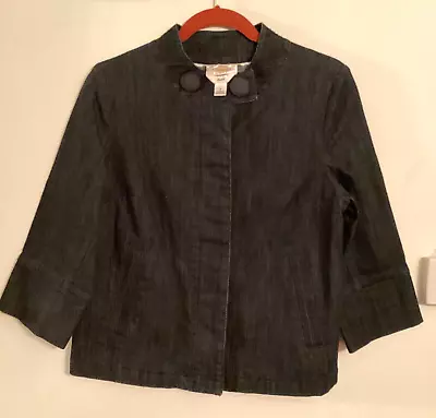 Buy Talbots Womens Denim Jacket Blazer Sz Small Dark Wash Stretch Hidden Buttons  • 19.24£