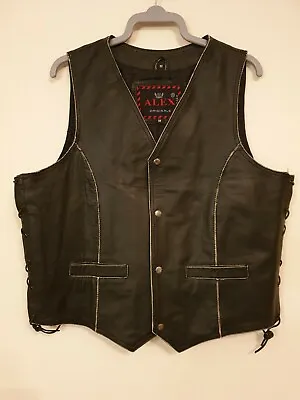 Buy Tooled Leather Cowhide Biker Rock Punk Goth Waist Coat Black New Size M / L • 90.64£