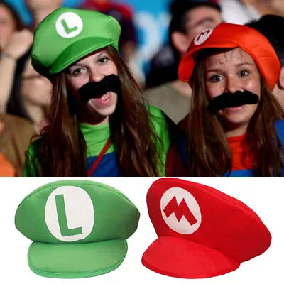 Buy Super Mario Bros Luigi Foam Hat Cap And Moustaches Fancy Dress Costume Party • 4.31£