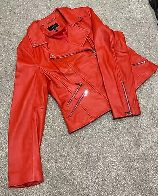 Buy Karen Millen Red Leather Biker Jacket Size 10 • 59.99£
