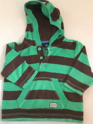 Buy GAP Green & Brown Striped Terry Towelling Hoodie Swimming Poncho Age 6-12 Months • 3£