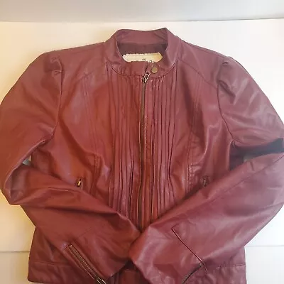 Buy Heart Soul Jacket Womens Large Red Faux Leather Pleated Full Zip Pockets • 9.45£
