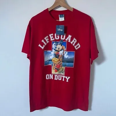Buy Vintage Disney Mickey The Mouse Lifeguard On Duty T-Shirt Red Size M • 24.95£