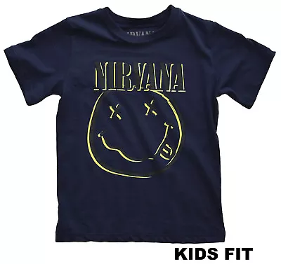 Buy Nirvana T SHIRT Official Happy Face Smile Blue Kids Boys Girls Band Logo NEW • 12.79£