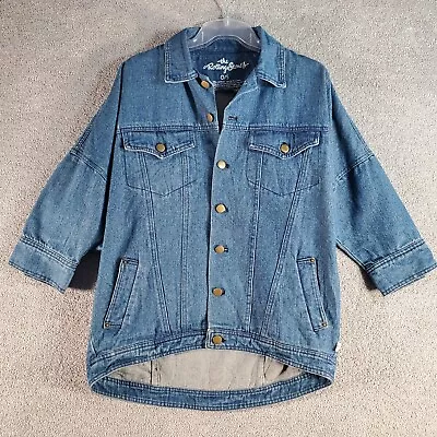 Buy THE ROLLING STONES Jacket Women One Size Blue Denim Relaxed Button Up 3/4 Sleeve • 94£