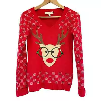 Buy I'm In Love With Derek Womens S Nerdy Reindeer Christmas Sweater Sequin Red  • 18.24£