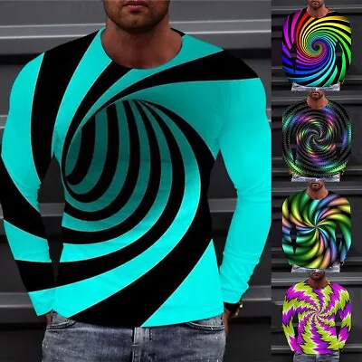 Buy Men's Fashion 3D Optical Illusion Novelty Tee Long Sleeve Casual T Shirts • 14.18£
