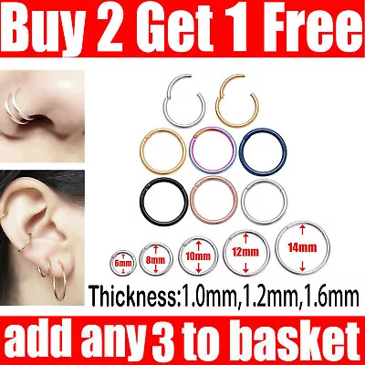 Buy Surgical Steel Nose Ring Clicker Septum Hinge Segment Ear Helix Tragus Ring • 1.89£