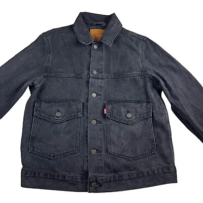 Buy Levi's Denim Jacket Black Trucker Button Up Big E Pockets Long Sleeve Small • 31.47£