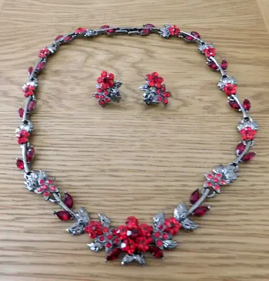 Buy Blood Red Crystal Necklace Earring Set Floral Vampire Goth Alt Striking 42cm • 9.95£