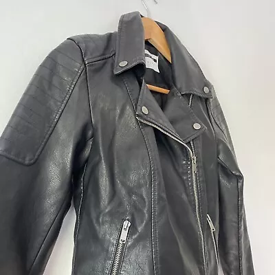 Buy Leather Look Biker Jacket Women’s Small Size 8 Zip Fashion Punk • 0.99£