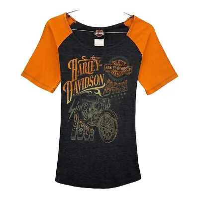 Buy Harley-Davidson Women Top S Black & Orange Atlanta, GA Raglan Sleeve T-Shirt • 14.47£