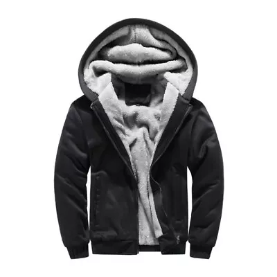 Buy Mens Thick Warm Fleece Fur Lined Hoodie Zip Up Winter Coat Jacket Outwear Tops • 26.87£