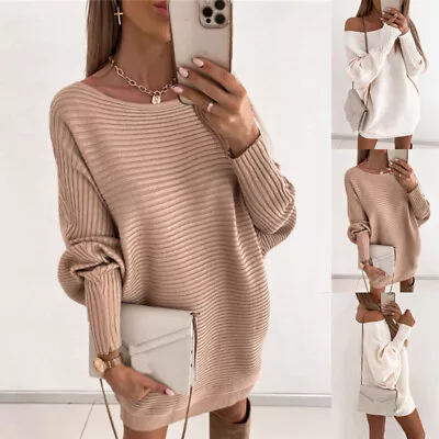 Buy Womens Sexy Ribbed Cold Shoulder Mini Jumper Dress Ladies Party Cocktail Bodycon • 13.79£