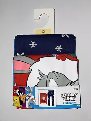 Buy TU Looney Tunes Womens Red & Navy Long Sleeve Christmas Pyjamas PJ Set BNWT 10 • 15£